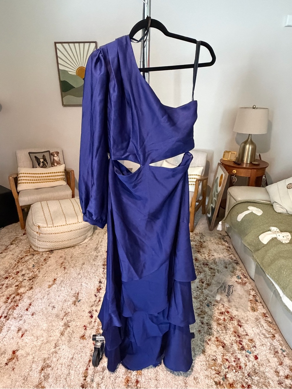 Marciano One-Shoulder Ruffle Cutout Maxi Dress in Purple